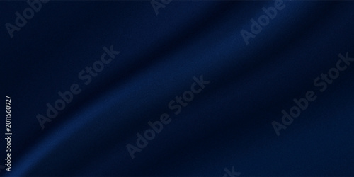 Silk satin fabric. Navy blue color. Abstract dark elegant background with space for design. Soft wavy folds. Drapery. Gradient. Light lines. Shiny. Shimmer.