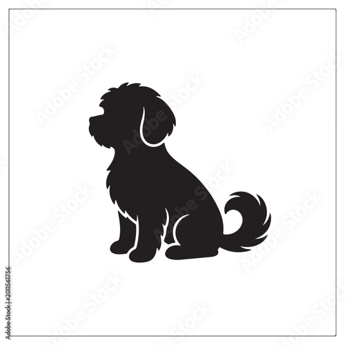 Photos Black silhouette of a fluffy Maltese dog sitting on a white background Maltese d