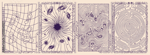Schilderij op canvas Abstract energy aura, Spiritual vibration art, Sacred geometry ripples, Cosmic v