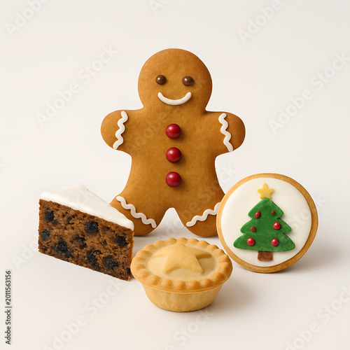 Christmas cookies decorated with icing, festive mood, on a neutral background
