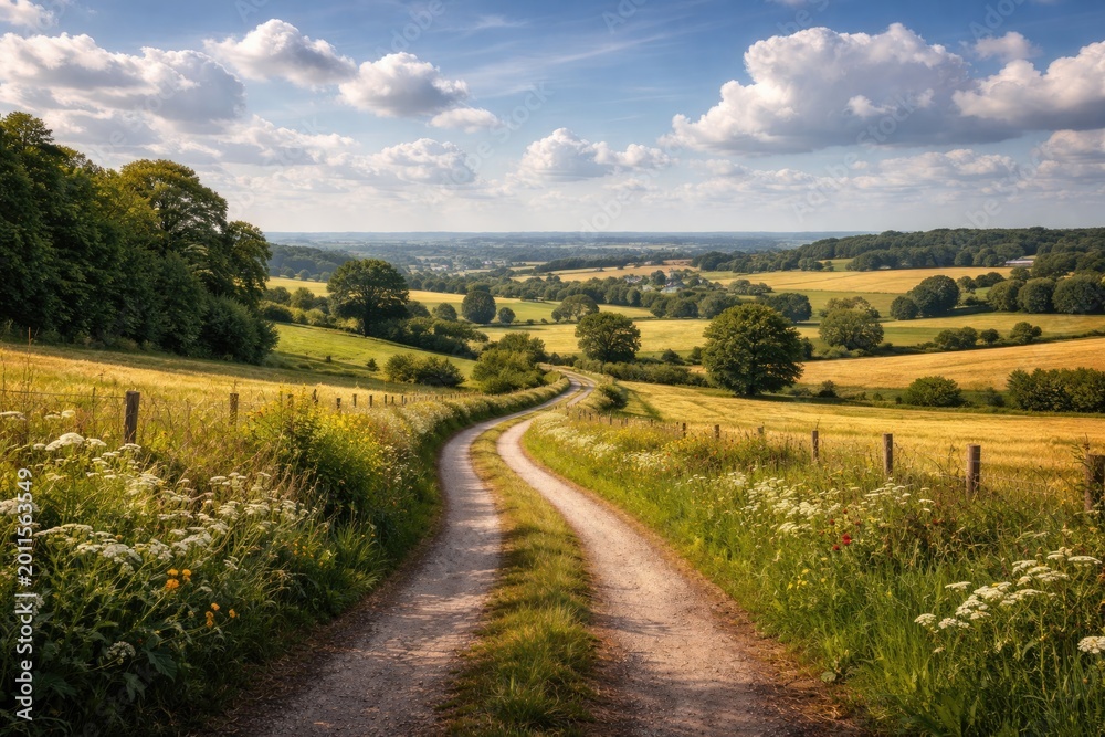 Fototapeta premium Picturesque lane crossing serene English countryside with open skies