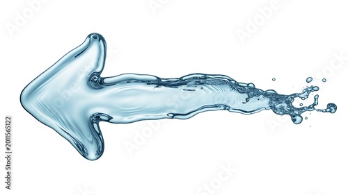 Transparent water splash arrow pointing left on white background for fluid direction