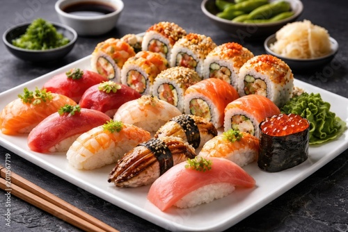 Variety of sushi types arra...