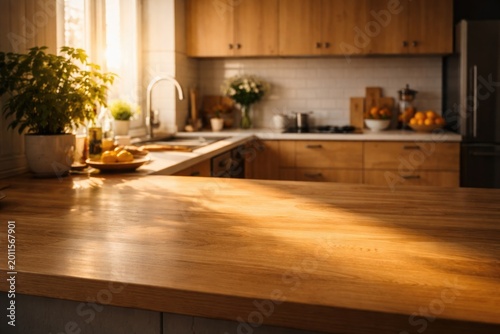 Sunlit wooden desktop in a ...