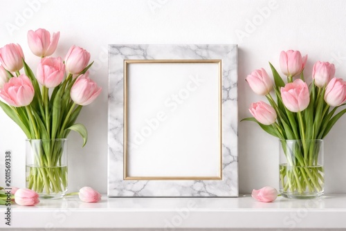 Marble framed photo on whit...