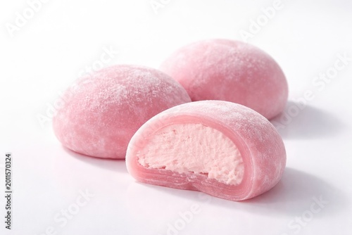 Fresh pink mochi ice cream ...