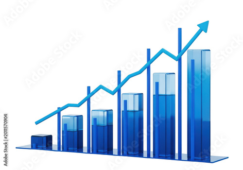 Free Download Blue bar chart with upward trend and financial success concept isolated on transparent background - GFXLoad