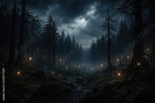 Mysterious dry forest under...