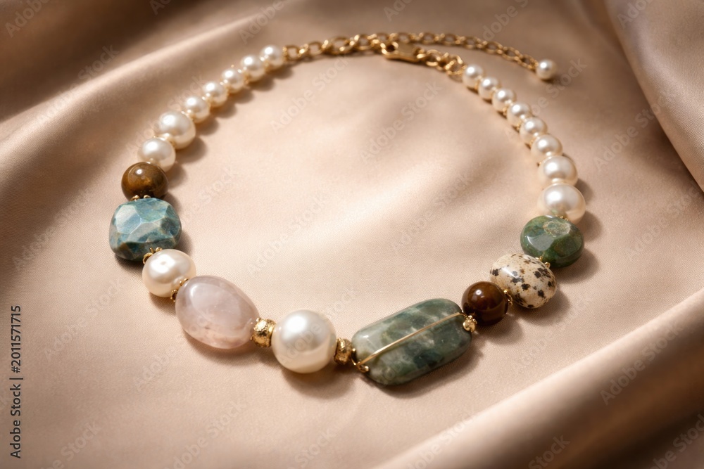 Obraz premium Modern styled necklace combining natural stones and pearls in a chic look