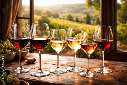 Variety of wine glasses fil...