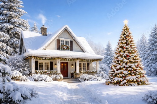 Peaceful snowy house and ho...