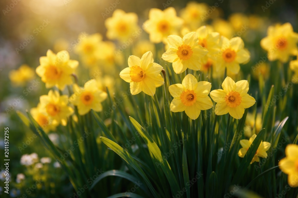 Obraz premium Focused image of compact yellow daffodil clusters