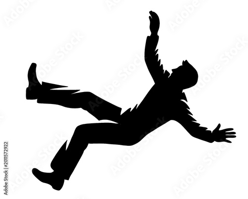 Photos silhouette of a man slipping and falling, slippery floor warning, icon isolated
