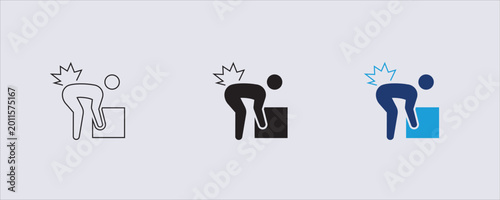 Fényképezés A pictogram of a person experiencing acute lower back pain while attempting to lift a box