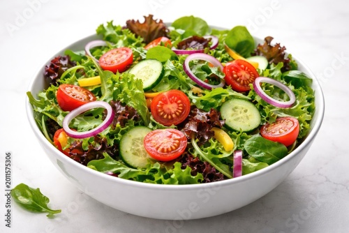 Mixed green salad displayed...