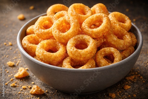 Close up of puffed corn rin...