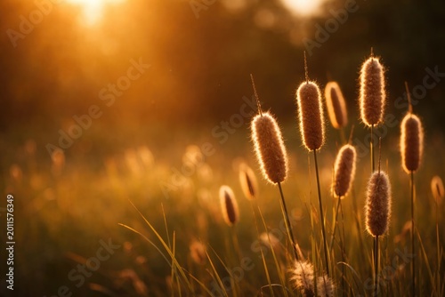 Beautiful cattails glowing ...
