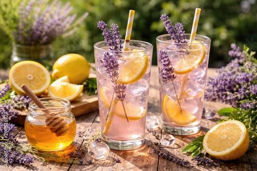 Lavender infused lemonade with natural honey syrup offering a healthier organic refreshment