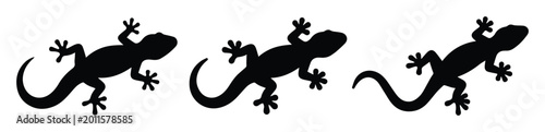 Photos Lizard silhouette vector set, black gecko icons, reptile animal shapes on white