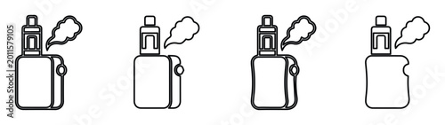 Fotografie Vaping device line icons set, electronic cigarette box mod symbols, vape smoke v