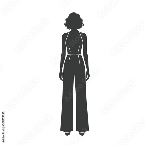 Photos Minimalist dark silhouette of a stylish female figure in a sleeveless pantsuit
