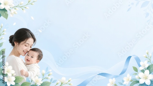 A Delicate Moment Captured Mother with Baby amidst Spring Blossoms Emphasizing Bond and Serenity