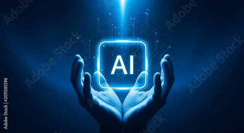 Artificial intelligence ai technology concept with glowing digital chip in hands