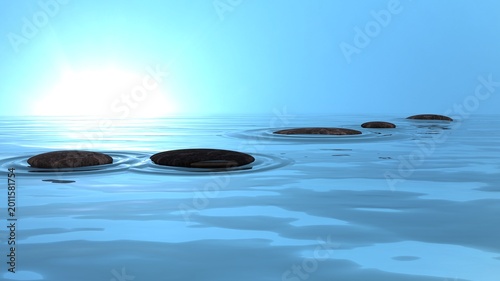 Photography digital zen stones in water stepstones surrounded by ripples sunrise