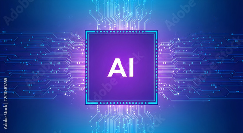Artificial intelligence ai processor chip on a digital circuit board background