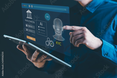 AI-Powered Mobile Banking Security with Biometric KYC Verification – Futuristic Fintech Authentication Interface