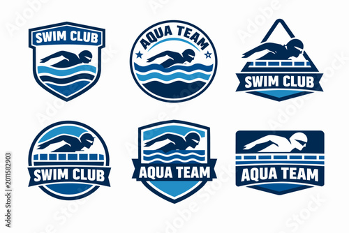 Swim club and aqua team logos set designing