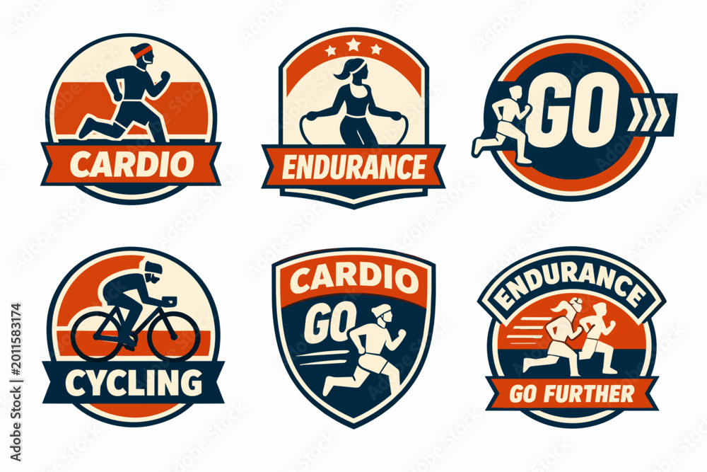 Fototapeta premium Fitness badges representing cardio, cycling, and endurance sports