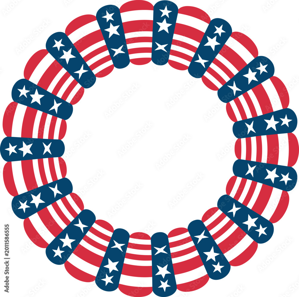 Obraz premium Patriotic American flag wreath, circular star and stripe design for July fourth Independence Day celebration