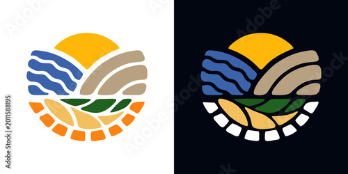 Obraz na płótnie Stunning abstract sunset landscape logo with vibrant colors and stylized hills,