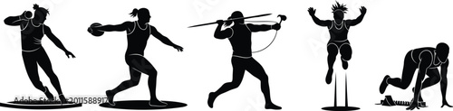 Athletics silhouettes vector shot put discus javelin long jump.