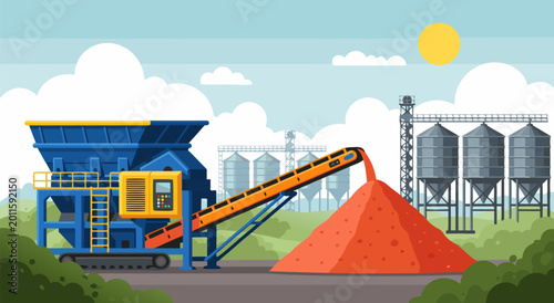 Tableau sur toile Industrial aggregate processing equipment, vector illustration of a heavy-duty m