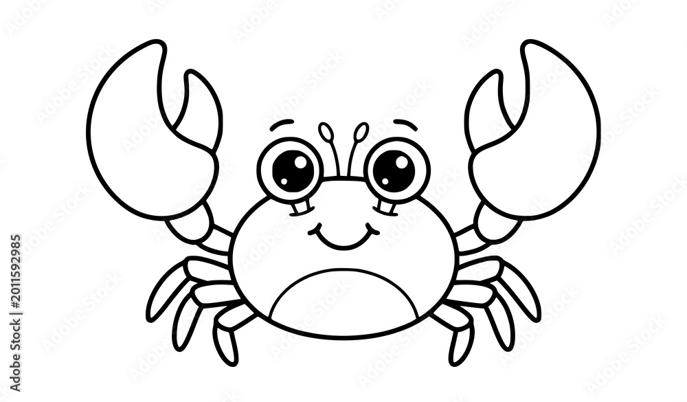 Fototapeta premium Cute crab cartoon black and white line art vector illustration for kids character design