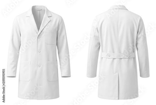 White lab coat or doctor's uniform, front and back view mockup. Isolated on transparent background, png