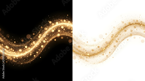 Golden Wisp: A mesmerizing visual of a glowing golden wisp, gracefully curving against the dark, and its counterpart against a contrasting background.