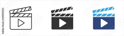 Photos Film clapperboard icon set, video clapperboard play button vector illustration