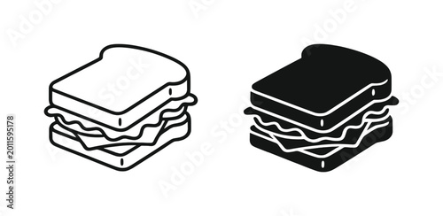 Quadro su tela Sandwich toast food icon set, outline and black silhouette vector illustration o
