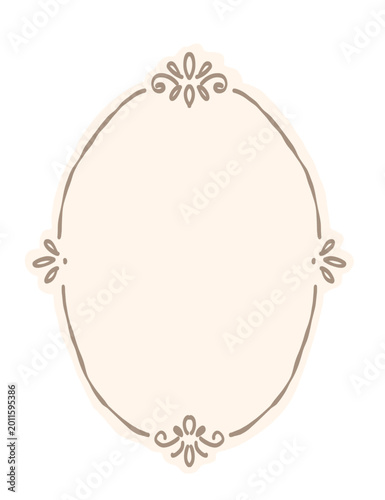 Elegant Vintage Oval Frame with Ornamental Floral Details on Cream Background