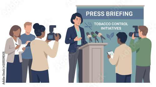 Speaker At Press Briefing Addressing Media On Stage.