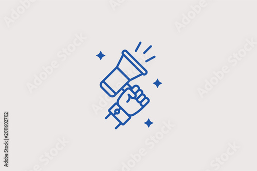 Картината върху платно Raised fist with megaphone line icon for brand advocacy and powerful marketing voices