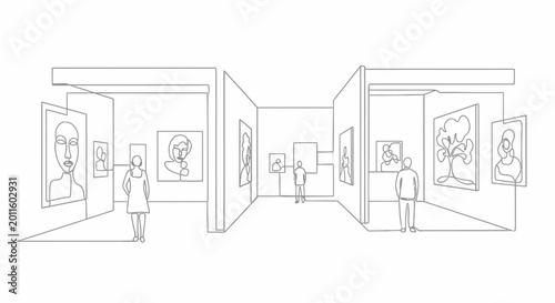 Foto Art Gallery Exhibition: Minimalist Line Drawings of Faces and Figures, Museum In