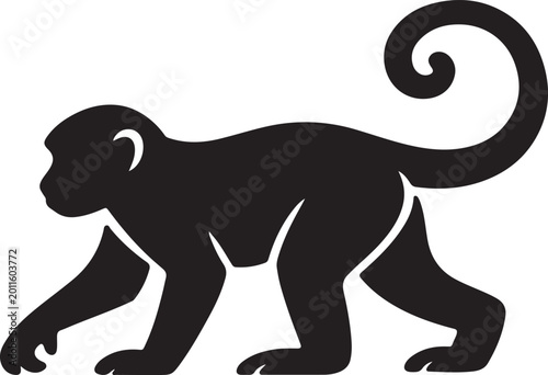 Canvas Print Bold silhouette monkey icon vector isolated on white background, clean modern wildlife animal symbol