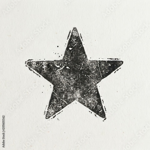 Rustic distressed star stamp on textured paper, conveying a vintage or handmade feel.