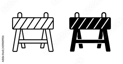 Fotografie Construction safety barrier outline and solid vector icon set on transparent bac