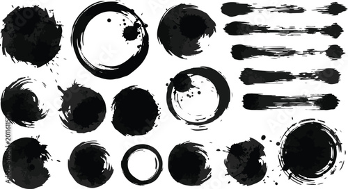 Tableau sur toile Mega bundle of different ink brush strokes:rectangle,square and round freehand drawings