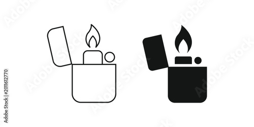 Foto Two stylized icons of a lit lighter one in outline and one in silhouette isolate